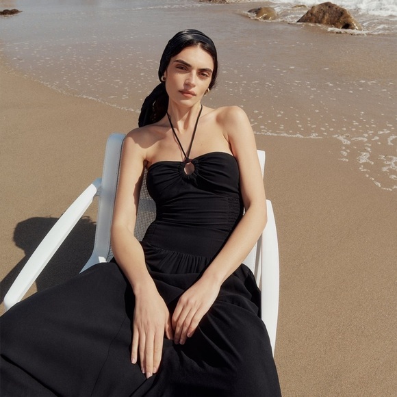 NWT Reformation Eleni Dress Black Maxi Halter Minimalist Vacation Sz 12 - Picture 3 of 14